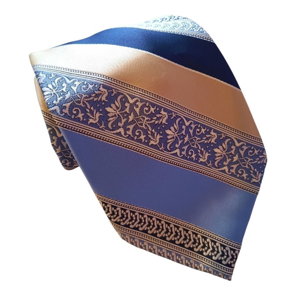 Oleg Cassini Blue and Cream Elegant Men's Tie